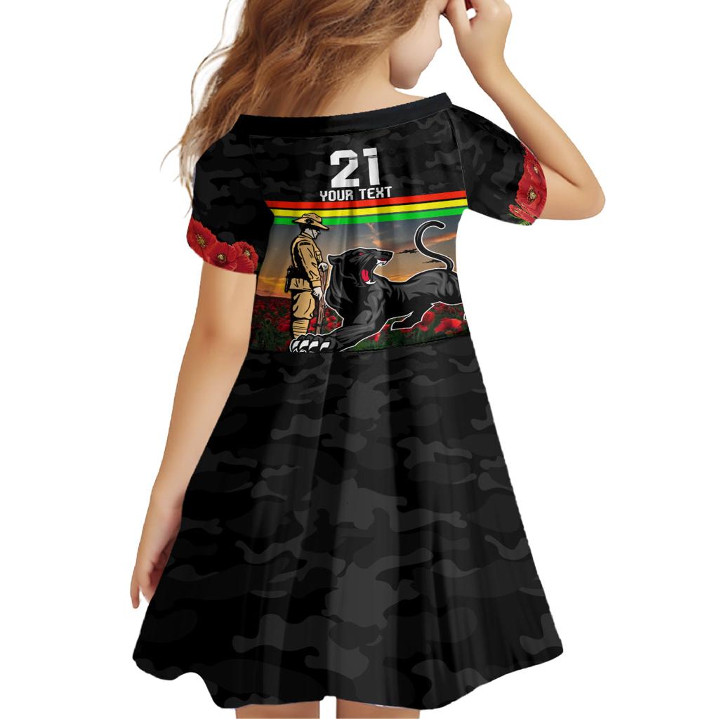 Custom Panthers Rugby ANZAC Day Family Matching Off Shoulder Short Dress and Hawaiian Shirt Soldiers Poppy Field 2024