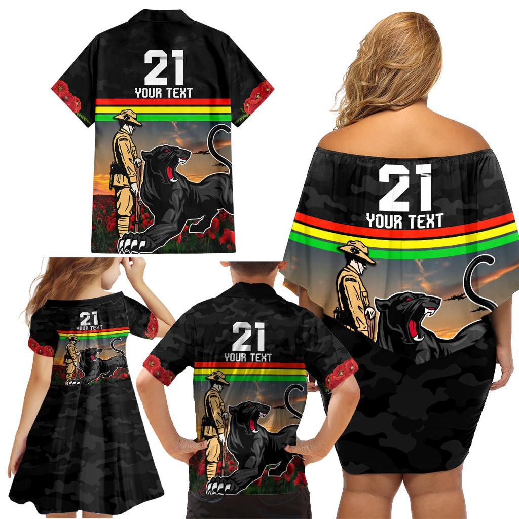 Custom Panthers Rugby ANZAC Day Family Matching Off Shoulder Short Dress and Hawaiian Shirt Soldiers Poppy Field 2024