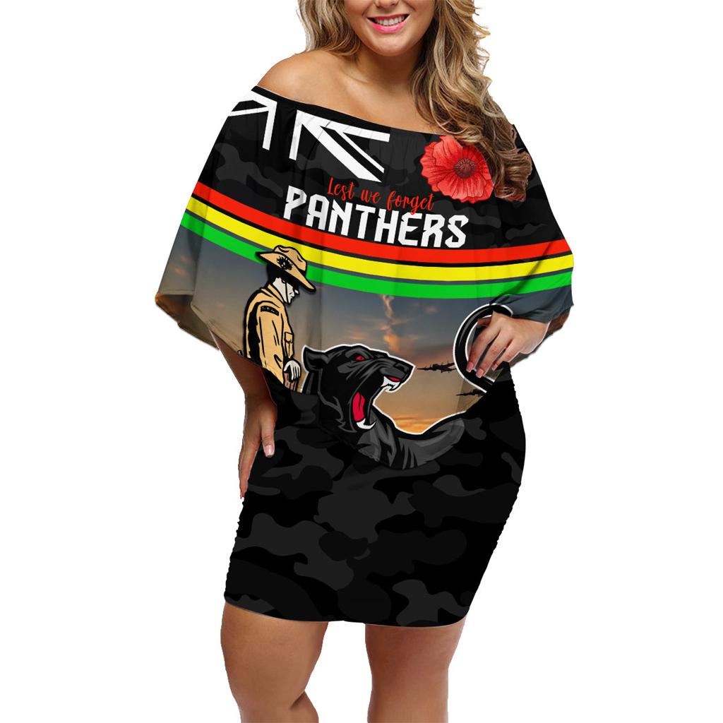 Custom Panthers Rugby ANZAC Day Family Matching Off Shoulder Short Dress and Hawaiian Shirt Soldiers Poppy Field 2024