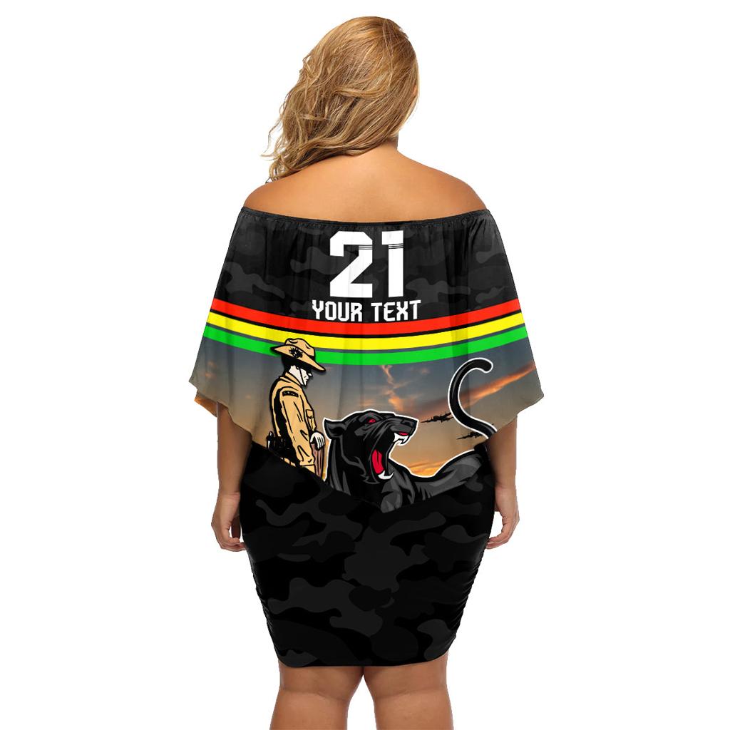 Custom Panthers Rugby ANZAC Day Family Matching Off Shoulder Short Dress and Hawaiian Shirt Soldiers Poppy Field 2024