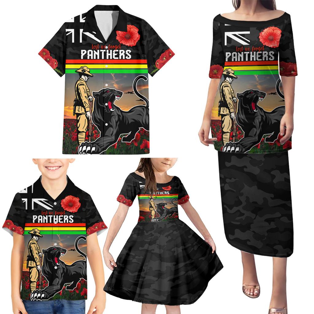 Custom Panthers Rugby ANZAC Day Family Matching Puletasi and Hawaiian Shirt Soldiers Poppy Field 2024