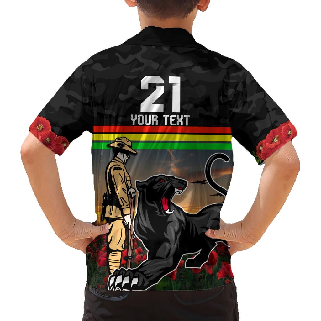 Custom Panthers Rugby ANZAC Day Family Matching Short Sleeve Bodycon Dress and Hawaiian Shirt Soldiers Poppy Field 2024