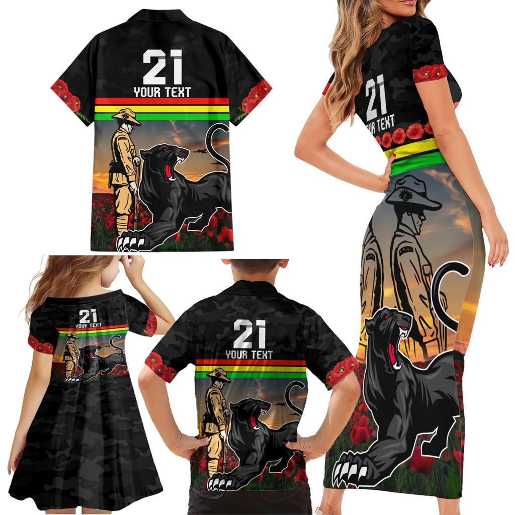 Custom Panthers Rugby ANZAC Day Family Matching Short Sleeve Bodycon Dress and Hawaiian Shirt Soldiers Poppy Field 2024