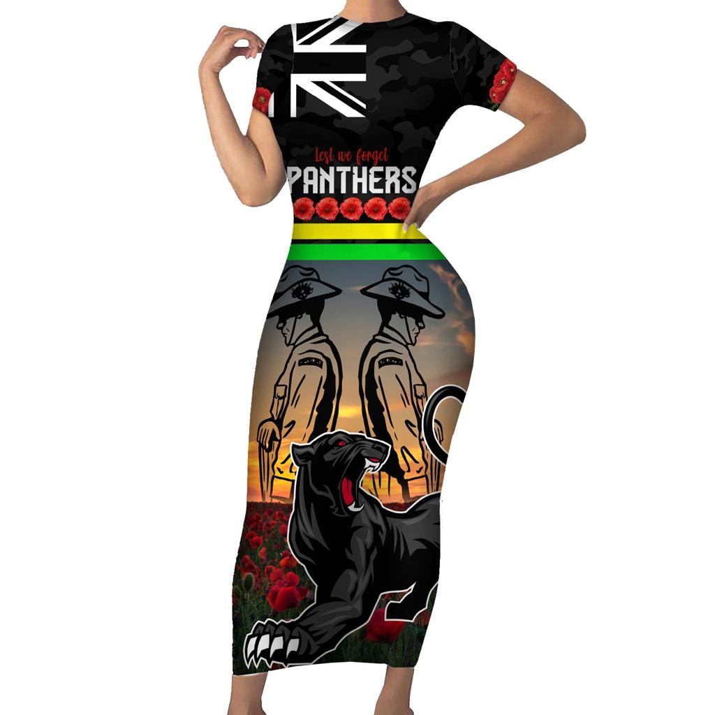 Custom Panthers Rugby ANZAC Day Family Matching Short Sleeve Bodycon Dress and Hawaiian Shirt Soldiers Poppy Field 2024