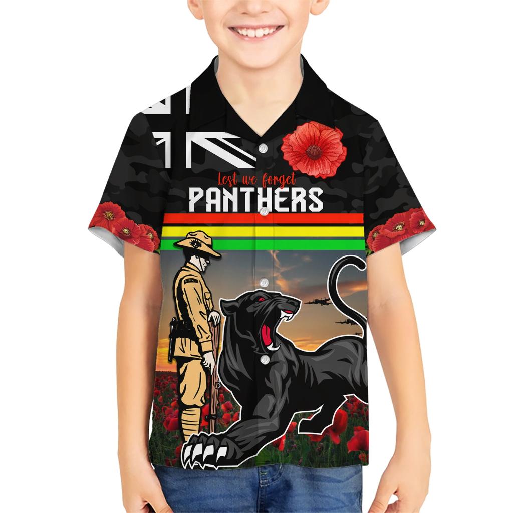 Custom Panthers Rugby ANZAC Day Family Matching Short Sleeve Bodycon Dress and Hawaiian Shirt Soldiers Poppy Field 2024