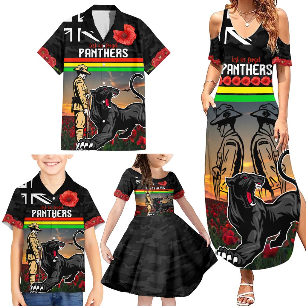 Custom Panthers Rugby ANZAC Day Family Matching Summer Maxi Dress and Hawaiian Shirt Soldiers Poppy Field 2024