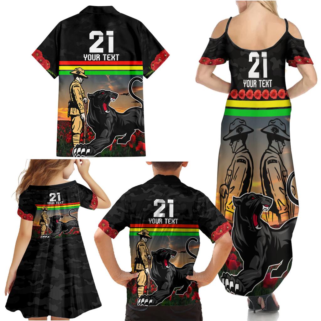 Custom Panthers Rugby ANZAC Day Family Matching Summer Maxi Dress and Hawaiian Shirt Soldiers Poppy Field 2024