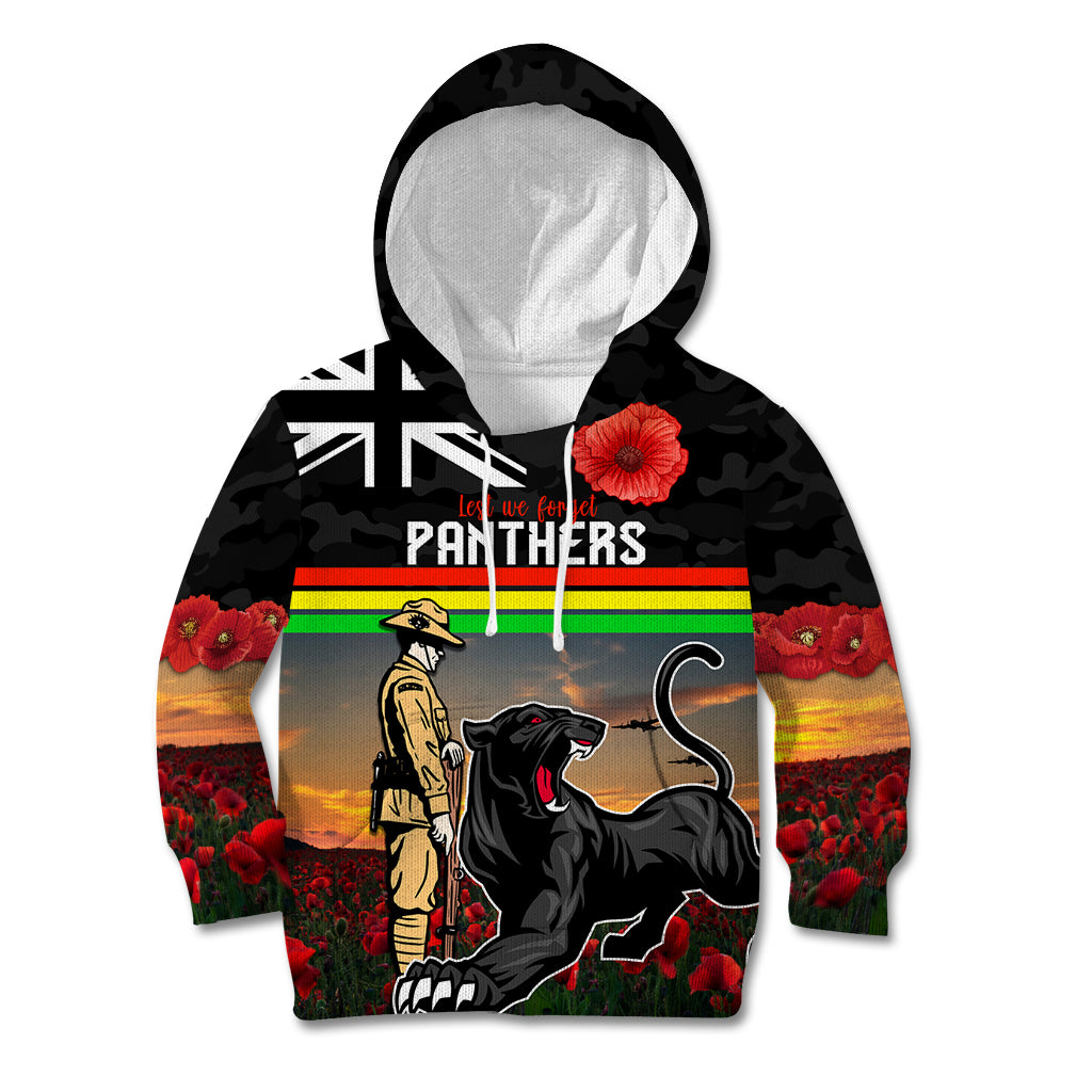 Custom Panthers Rugby ANZAC Day Kid Hoodie Soldiers Poppy Field 2024