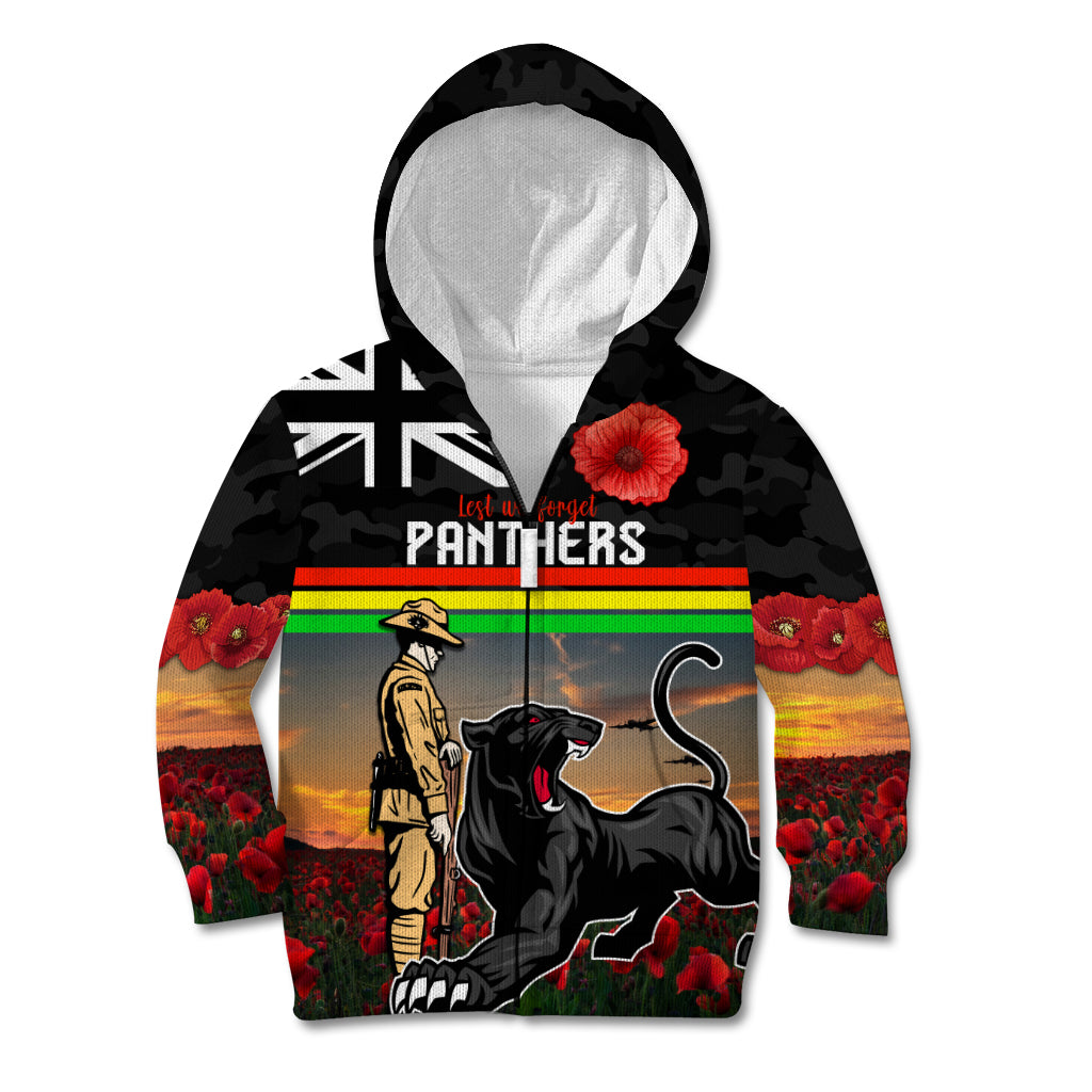 Custom Panthers Rugby ANZAC Day Kid Hoodie Soldiers Poppy Field 2024