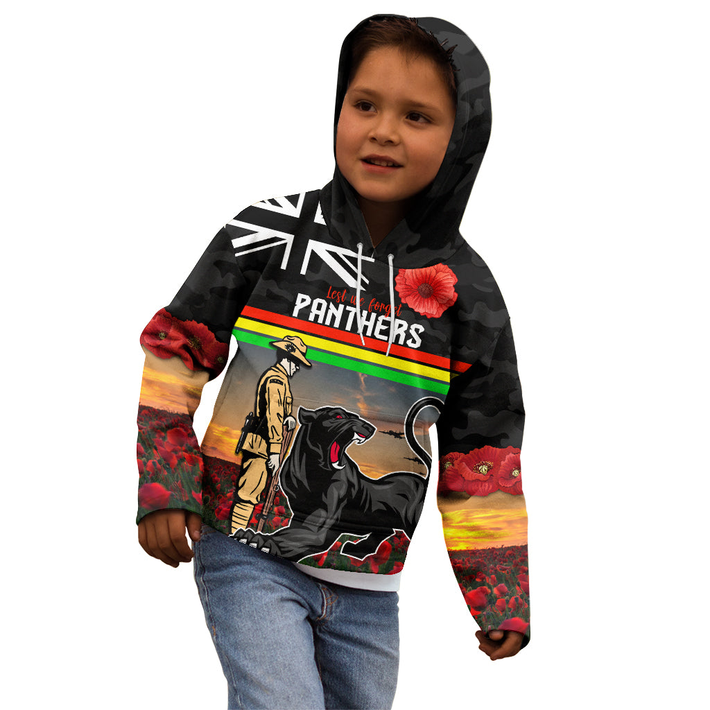 Custom Panthers Rugby ANZAC Day Kid Hoodie Soldiers Poppy Field 2024