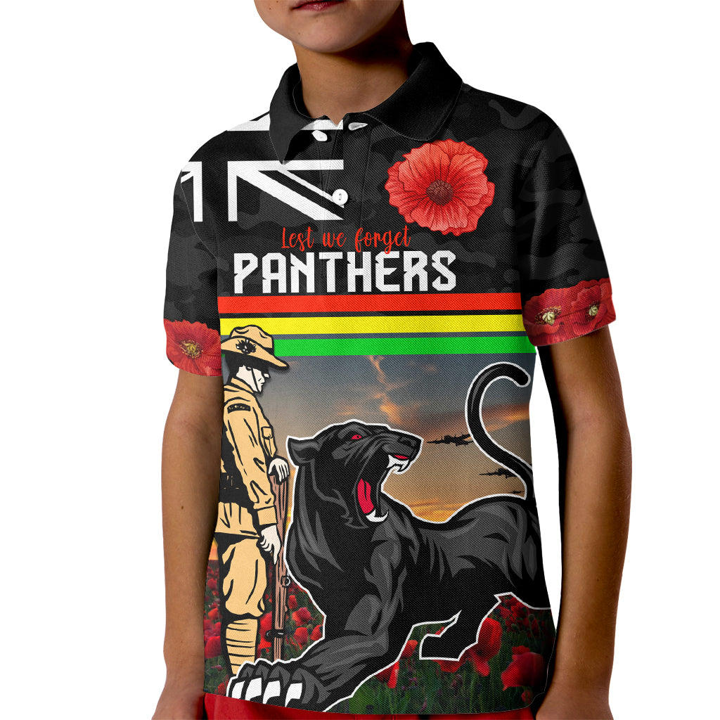 Custom Panthers Rugby ANZAC Day Kid Polo Shirt Soldiers Poppy Field 2024