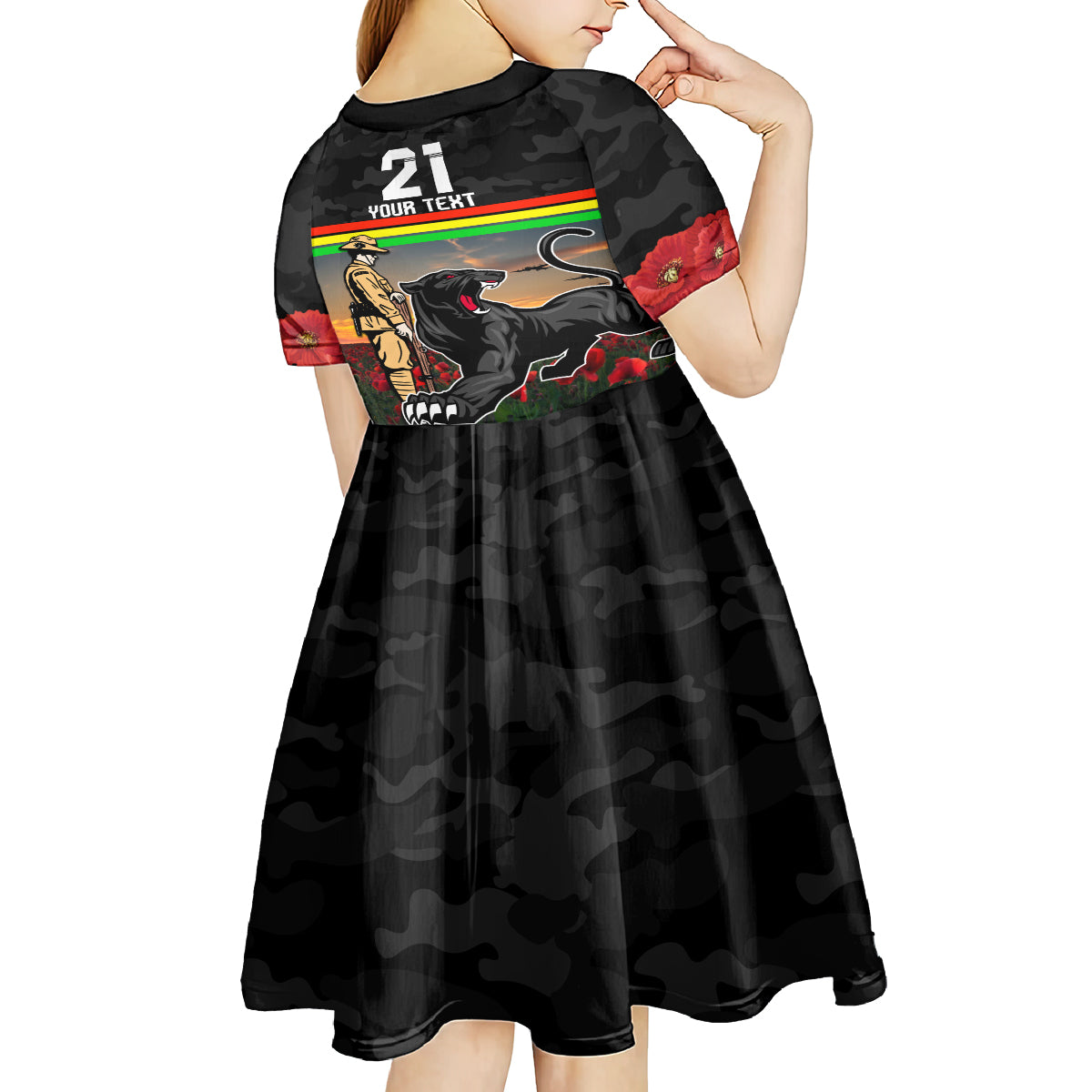 Custom Panthers Rugby ANZAC Day Kid Short Sleeve Dress Soldiers Poppy Field 2024