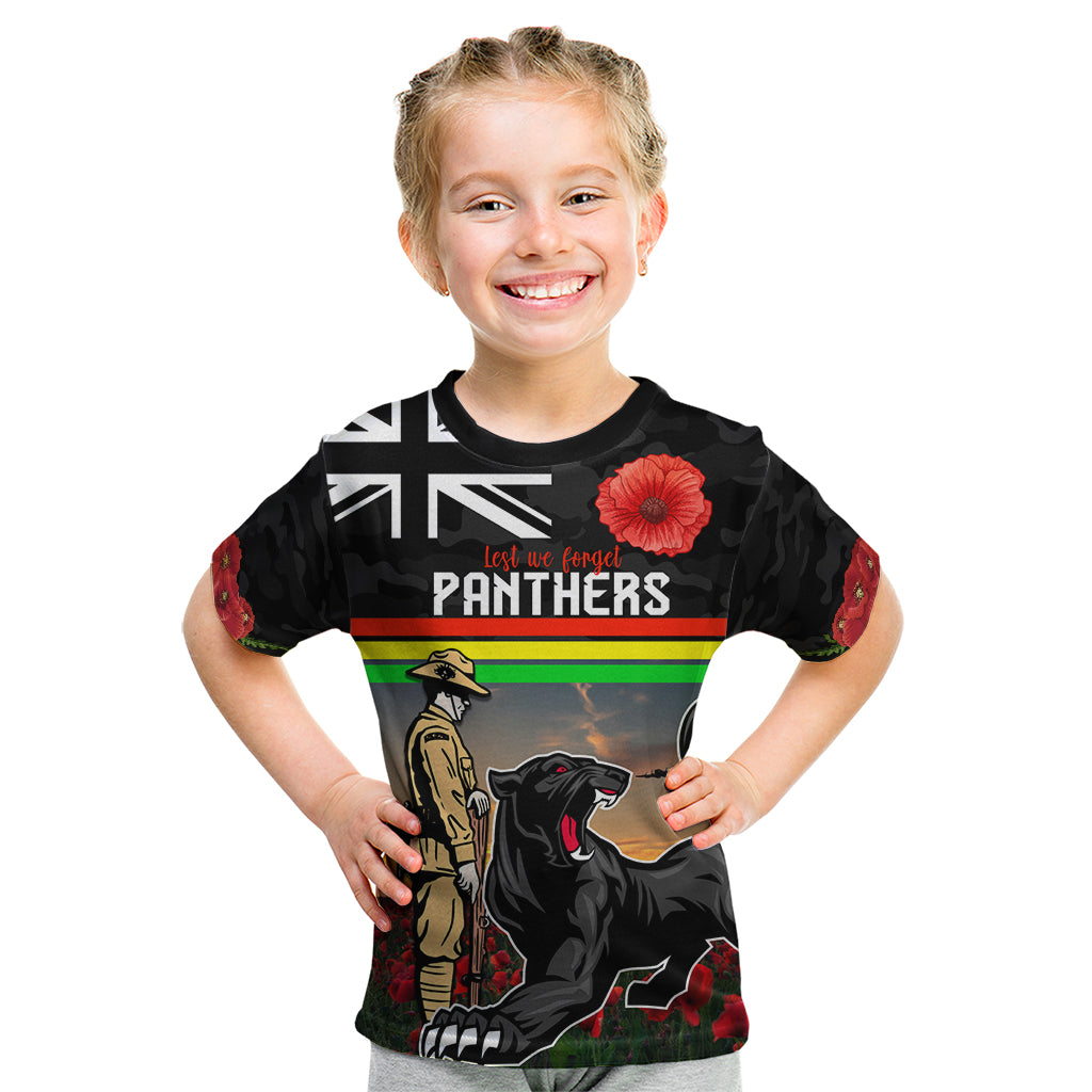 Custom Panthers Rugby ANZAC Day Kid T Shirt Soldiers Poppy Field 2024