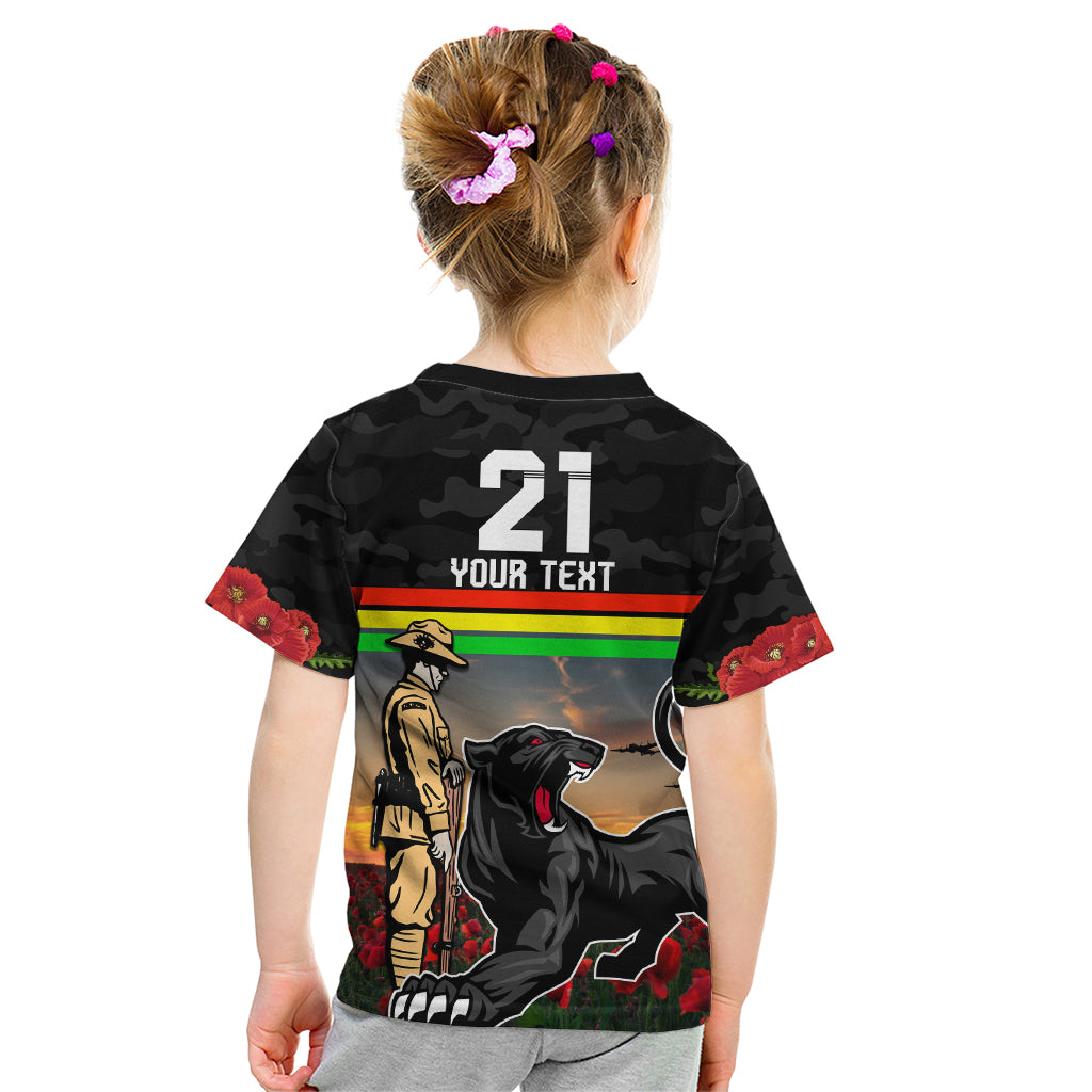 Custom Panthers Rugby ANZAC Day Kid T Shirt Soldiers Poppy Field 2024