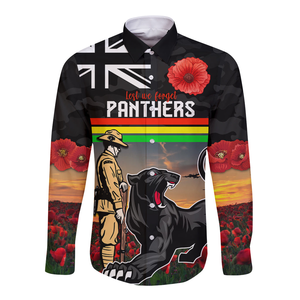 Custom Panthers Rugby ANZAC Day Long Sleeve Button Shirt Soldiers Poppy Field 2024