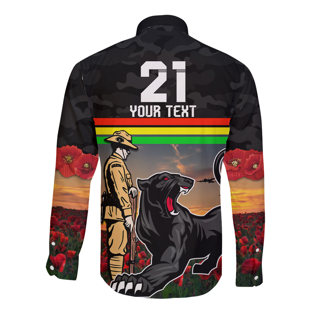 Custom Panthers Rugby ANZAC Day Long Sleeve Button Shirt Soldiers Poppy Field 2024