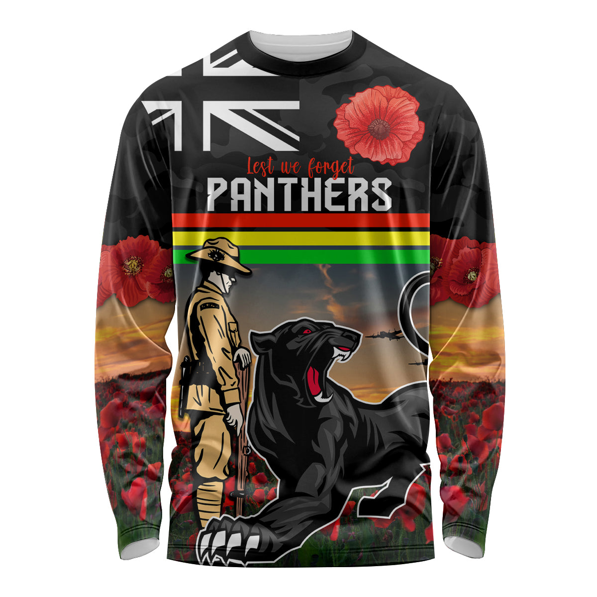 Custom Panthers Rugby ANZAC Day Long Sleeve Shirt Soldiers Poppy Field 2024