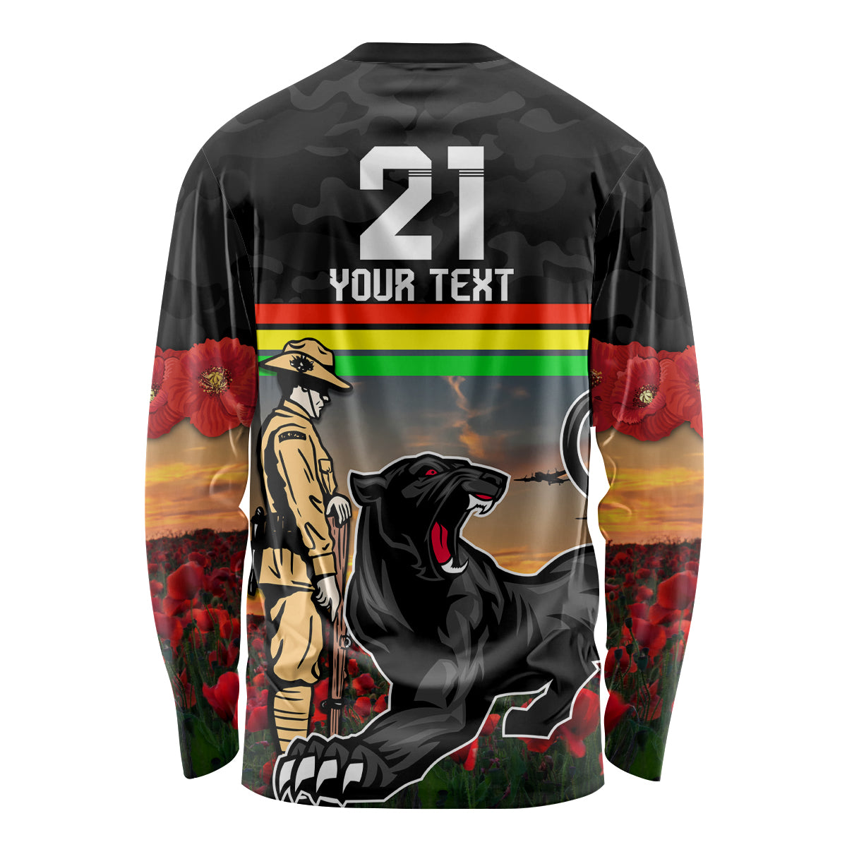 Custom Panthers Rugby ANZAC Day Long Sleeve Shirt Soldiers Poppy Field 2024