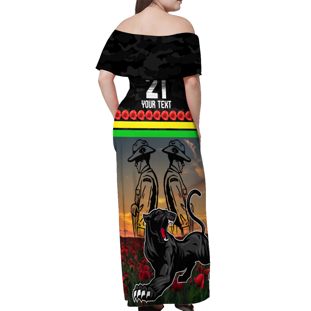 Custom Panthers Rugby ANZAC Day Off Shoulder Maxi Dress Soldiers Poppy Field 2024