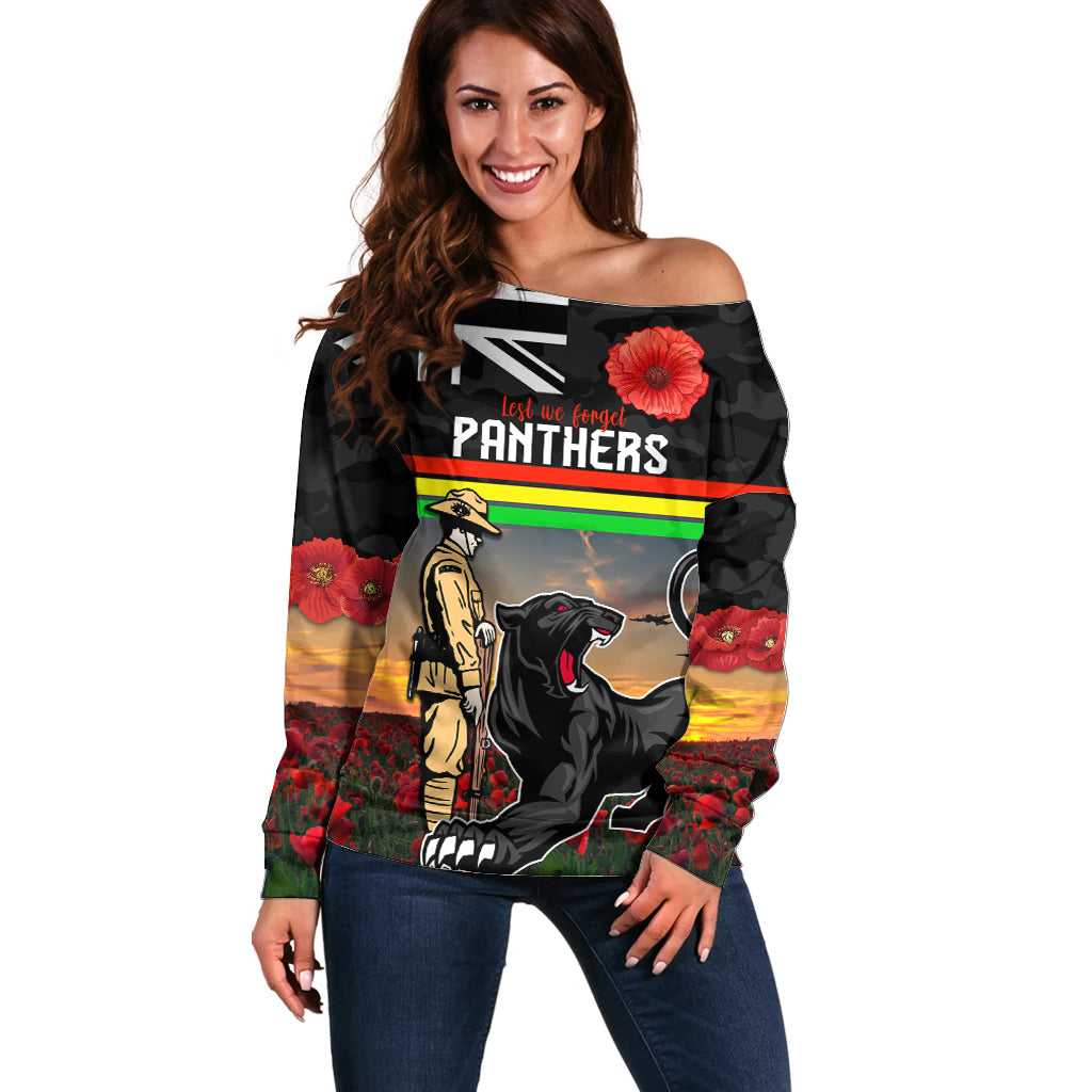 Custom Panthers Rugby ANZAC Day Off Shoulder Sweater Soldiers Poppy Field 2024