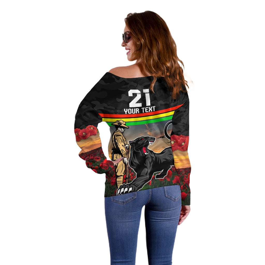 Custom Panthers Rugby ANZAC Day Off Shoulder Sweater Soldiers Poppy Field 2024