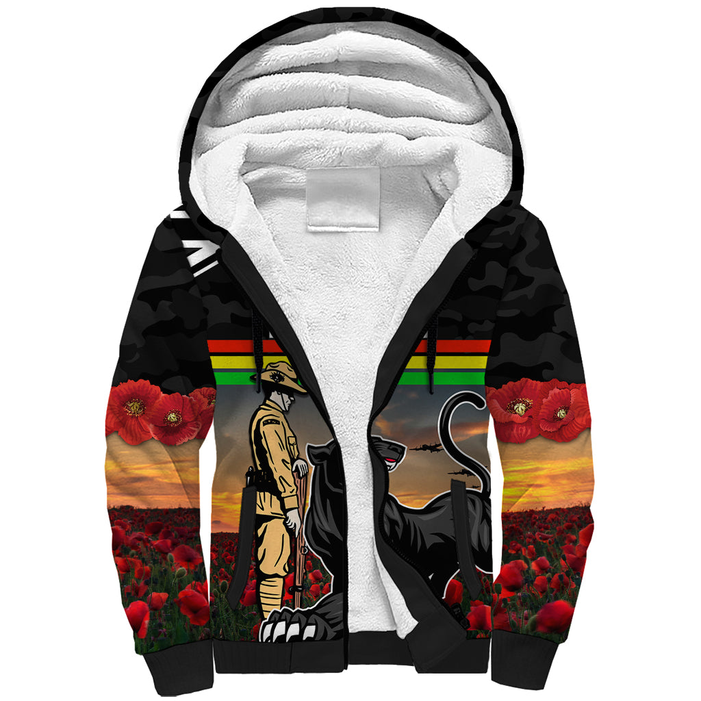 Custom Panthers Rugby ANZAC Day Sherpa Hoodie Soldiers Poppy Field 2024