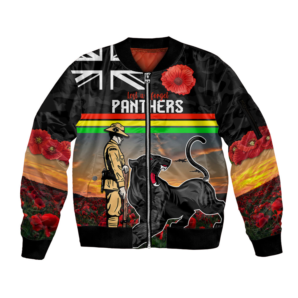 Custom Panthers Rugby ANZAC Day Sleeve Zip Bomber Jacket Soldiers Poppy Field 2024