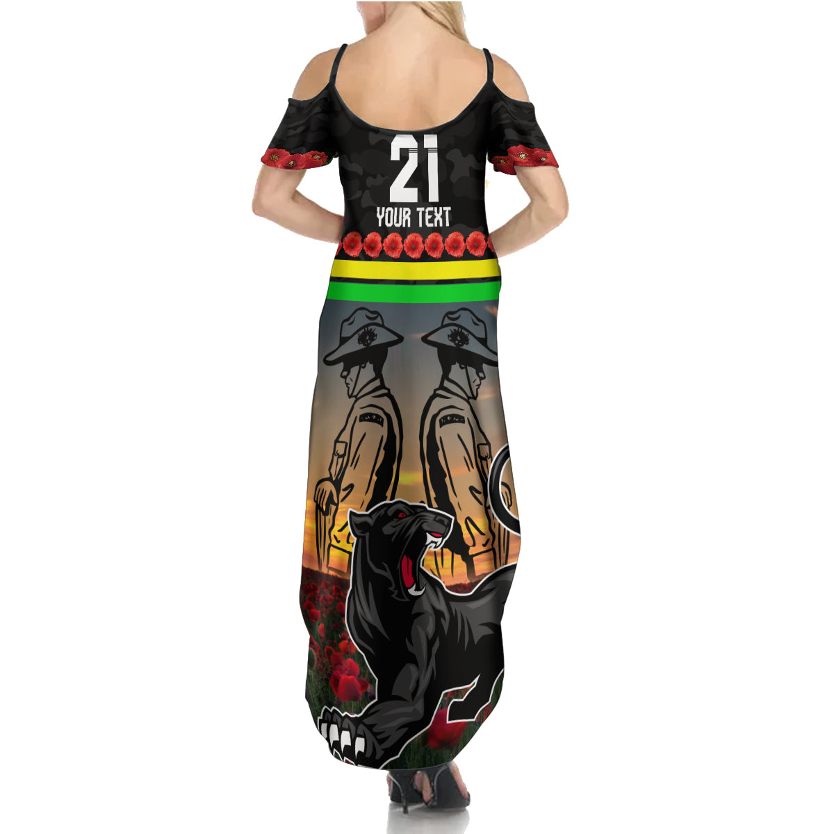 Custom Panthers Rugby ANZAC Day Summer Maxi Dress Soldiers Poppy Field 2024