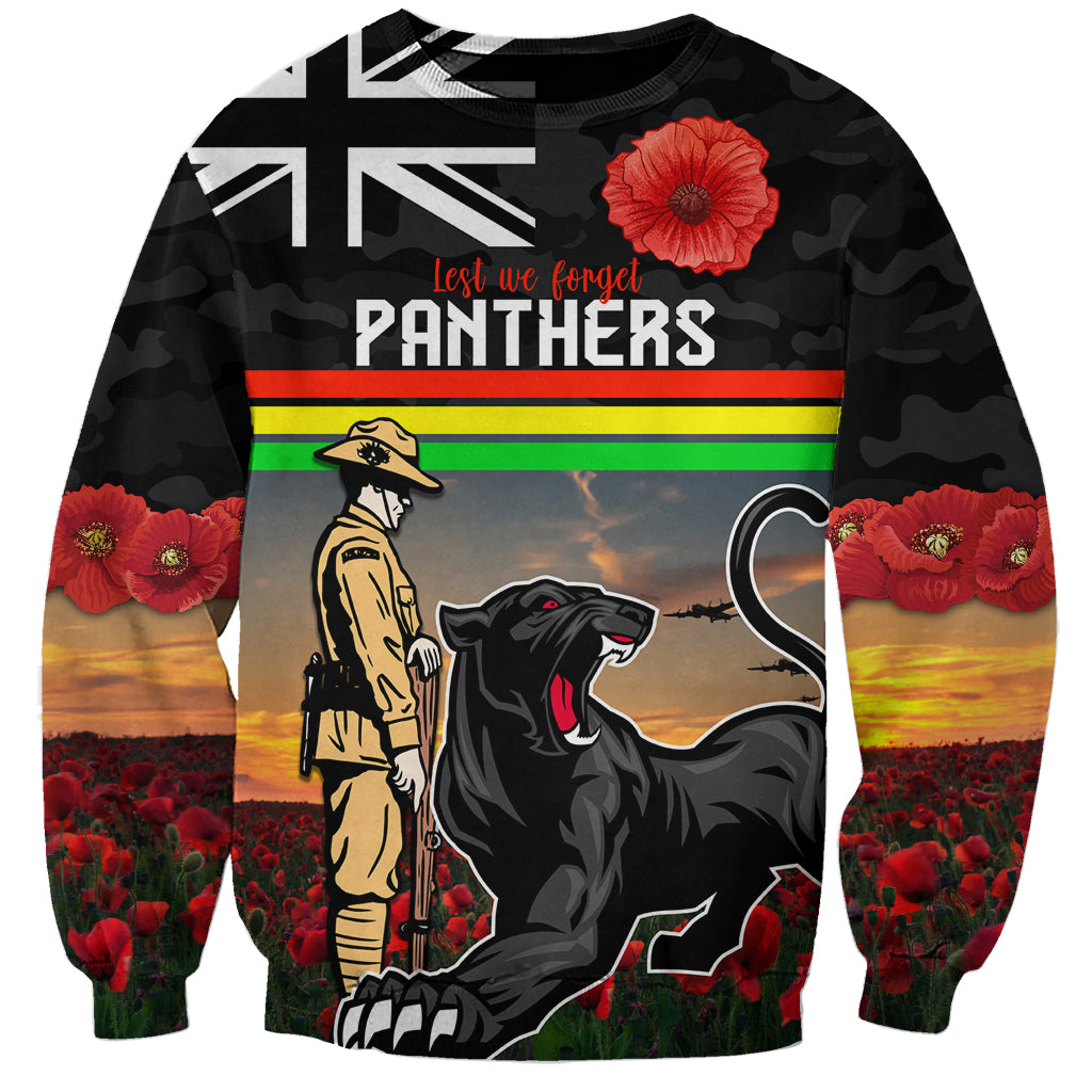 Custom Panthers Rugby ANZAC Day Sweatshirt Soldiers Poppy Field 2024