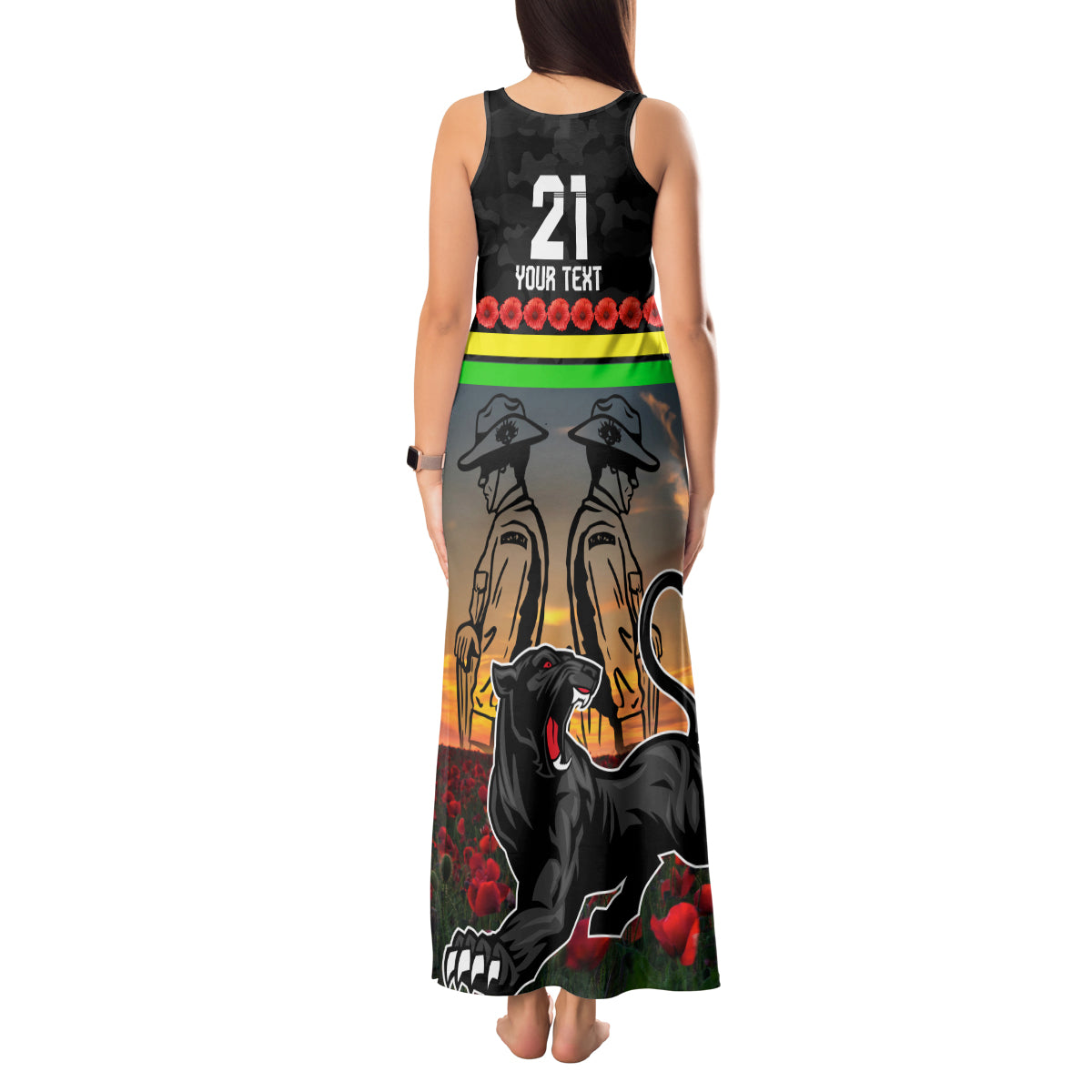 Custom Panthers Rugby ANZAC Day Tank Maxi Dress Soldiers Poppy Field 2024