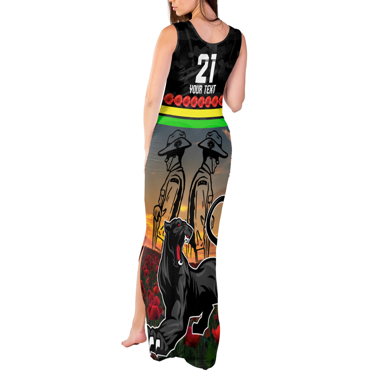 Custom Panthers Rugby ANZAC Day Tank Maxi Dress Soldiers Poppy Field 2024