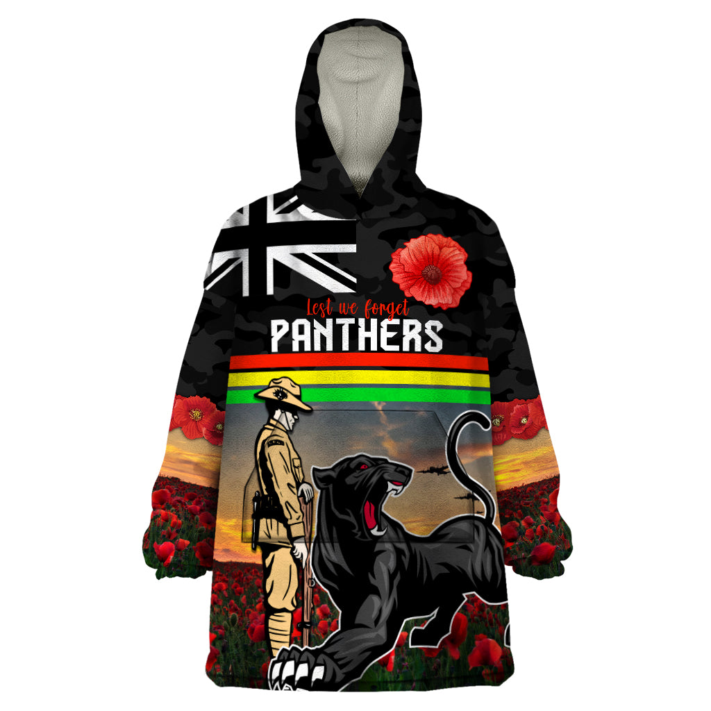 Custom Panthers Rugby ANZAC Day Wearable Blanket Hoodie Soldiers Poppy Field 2024