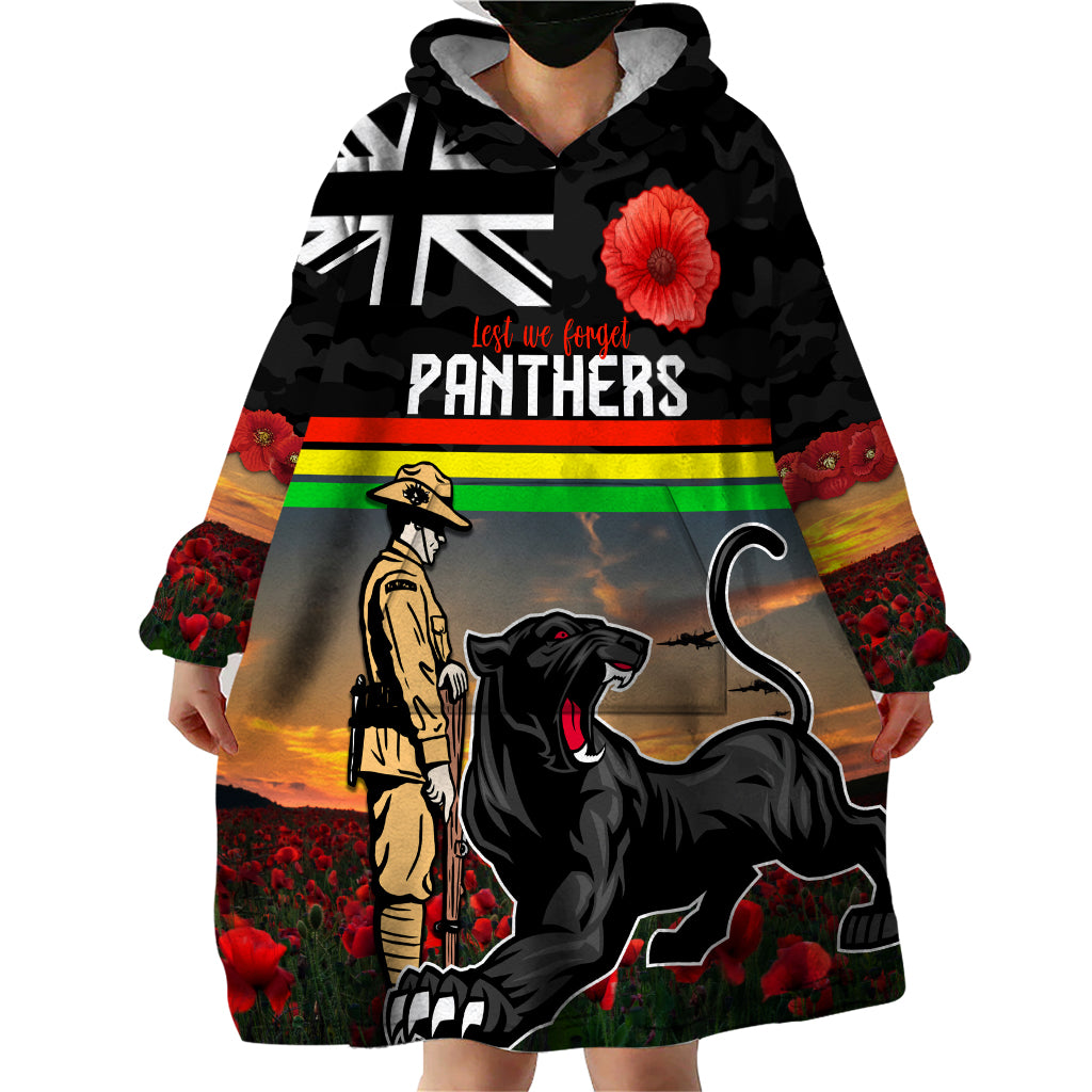 Custom Panthers Rugby ANZAC Day Wearable Blanket Hoodie Soldiers Poppy Field 2024