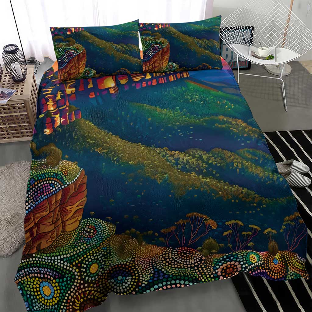 Australia Blue Mountains Bedding Set Aboriginal Dot Painting