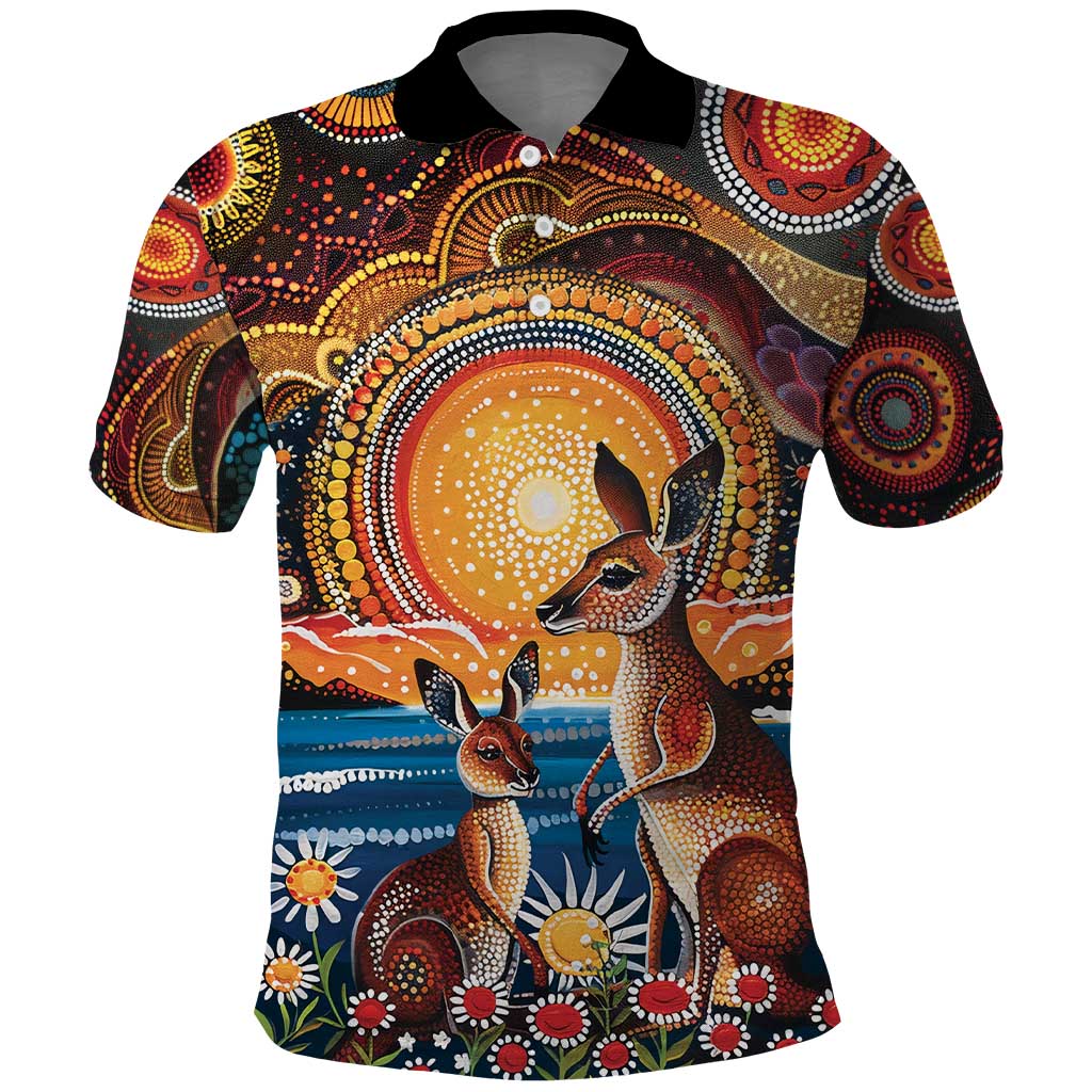 Australian Kangaroos Art Polo Shirt Aboriginal Dot Painting