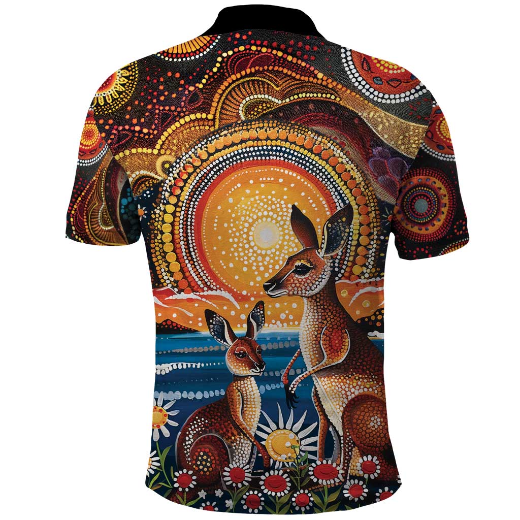 Australian Kangaroos Art Polo Shirt Aboriginal Dot Painting