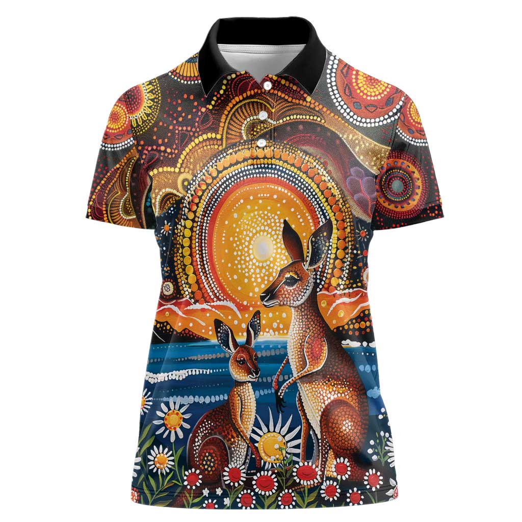 Australian Kangaroos Art Women Polo Shirt Aboriginal Dot Painting