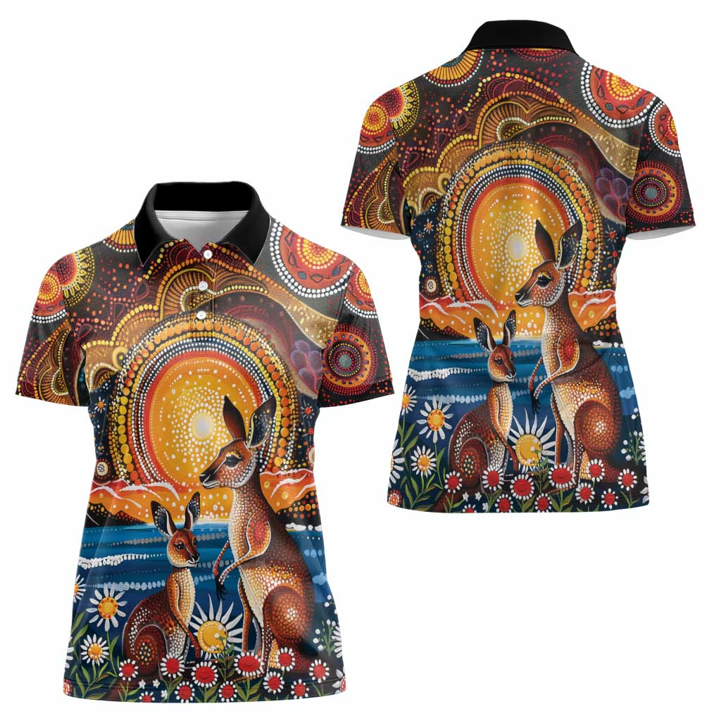 Australian Kangaroos Art Women Polo Shirt Aboriginal Dot Painting