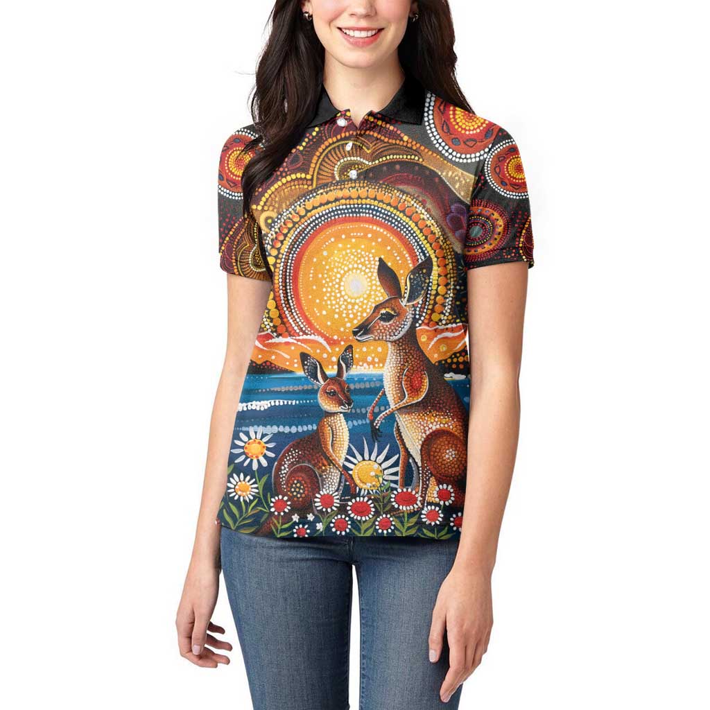 Australian Kangaroos Art Women Polo Shirt Aboriginal Dot Painting