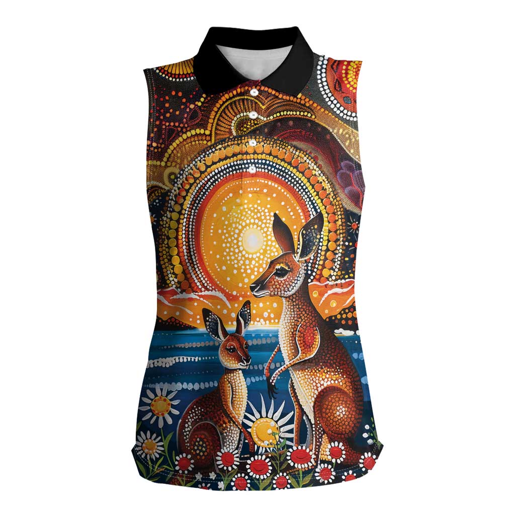 Australian Kangaroos Art Women Sleeveless Polo Shirt Aboriginal Dot Painting