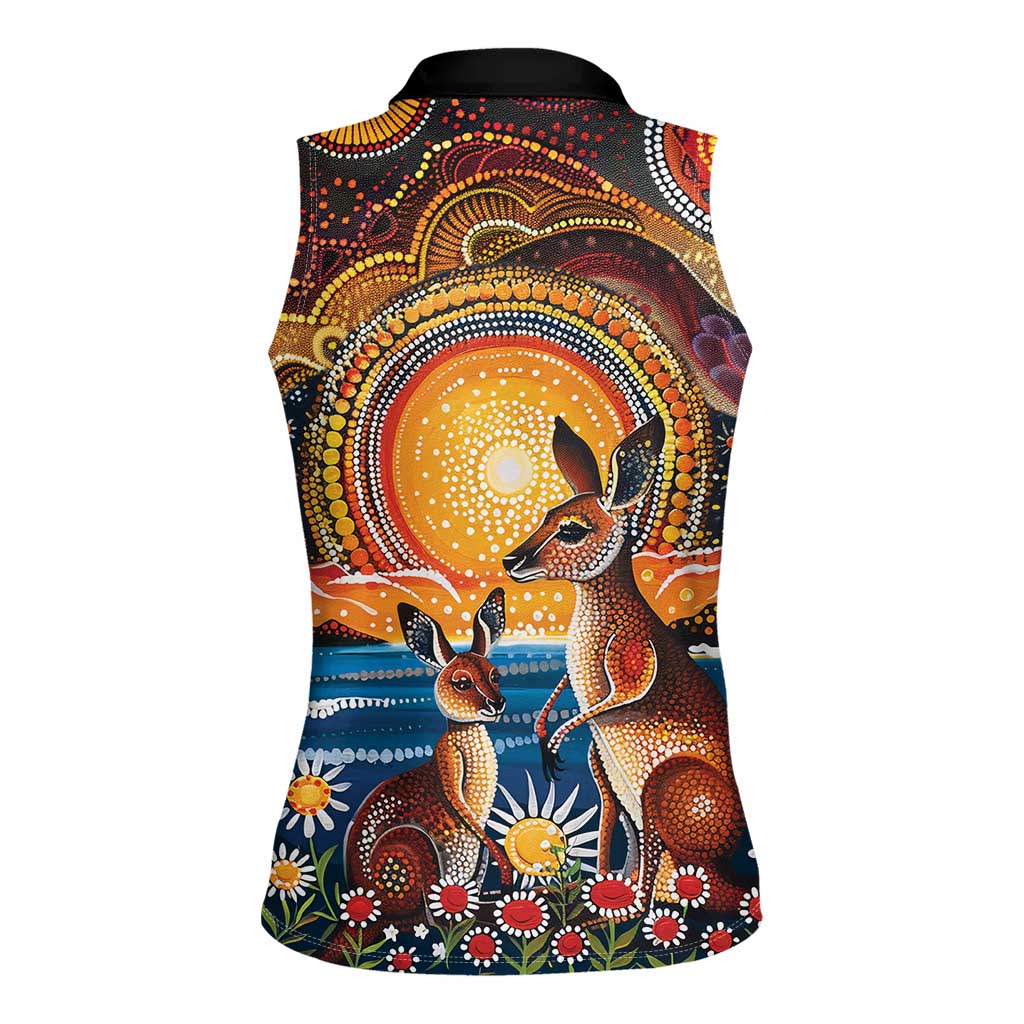 Australian Kangaroos Art Women Sleeveless Polo Shirt Aboriginal Dot Painting