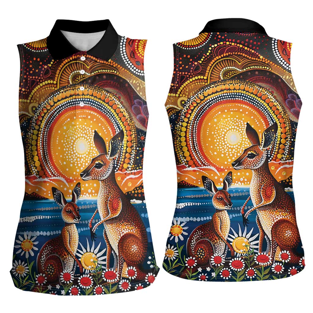 Australian Kangaroos Art Women Sleeveless Polo Shirt Aboriginal Dot Painting