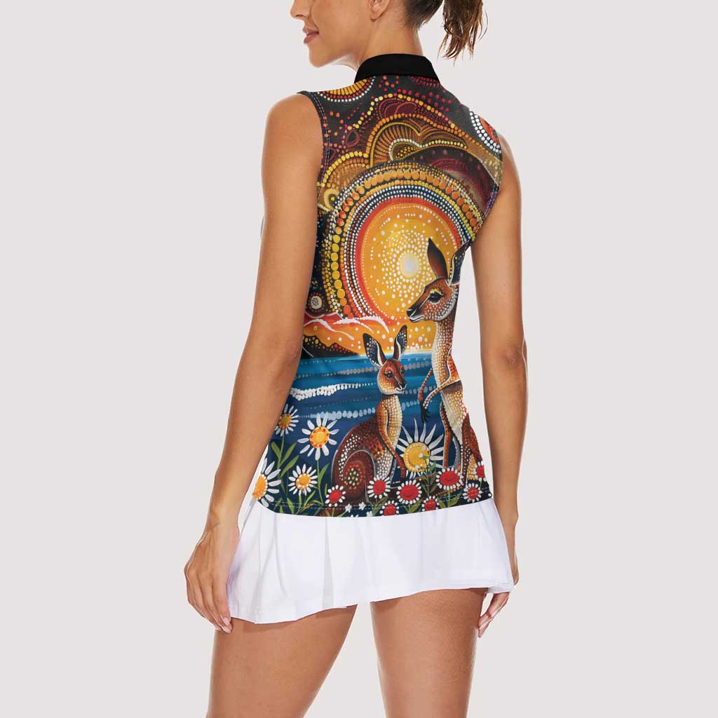 Australian Kangaroos Art Women Sleeveless Polo Shirt Aboriginal Dot Painting