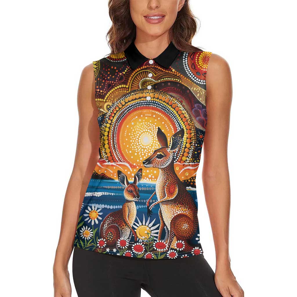 Australian Kangaroos Art Women Sleeveless Polo Shirt Aboriginal Dot Painting