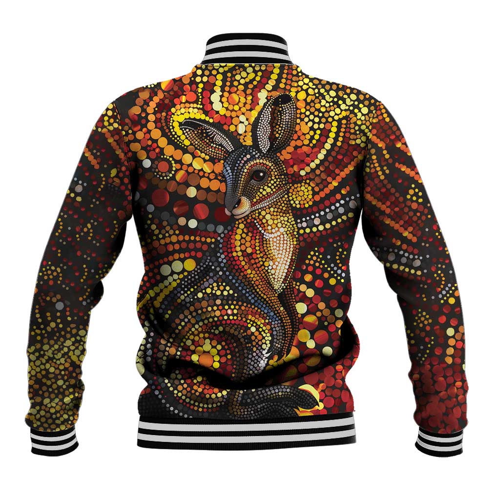 Kangaroo At Night Art Baseball Jacket Aboriginal Dot Painting