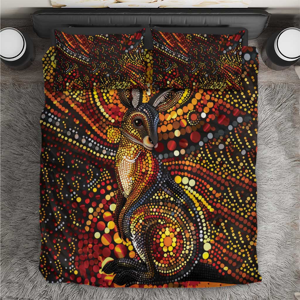 Kangaroo At Night Art Bedding Set Aboriginal Dot Painting