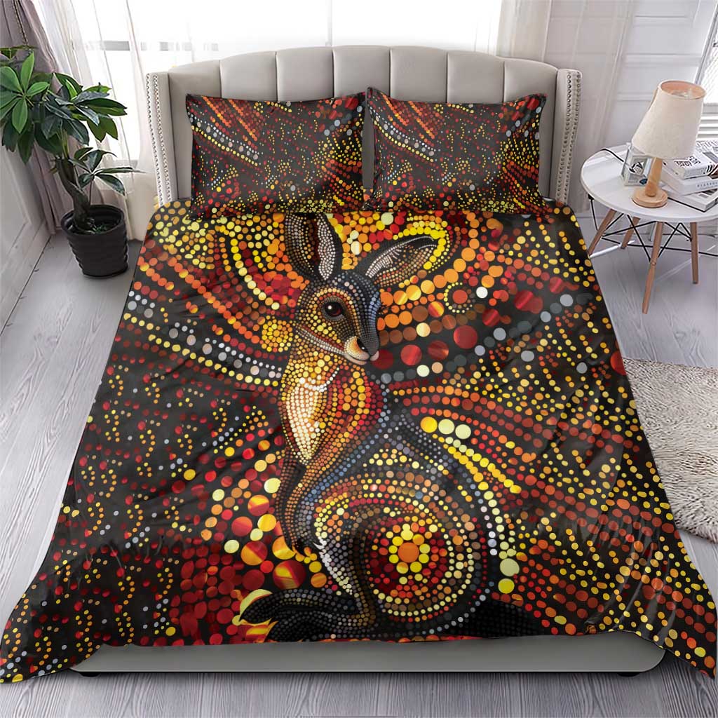 Kangaroo At Night Art Bedding Set Aboriginal Dot Painting