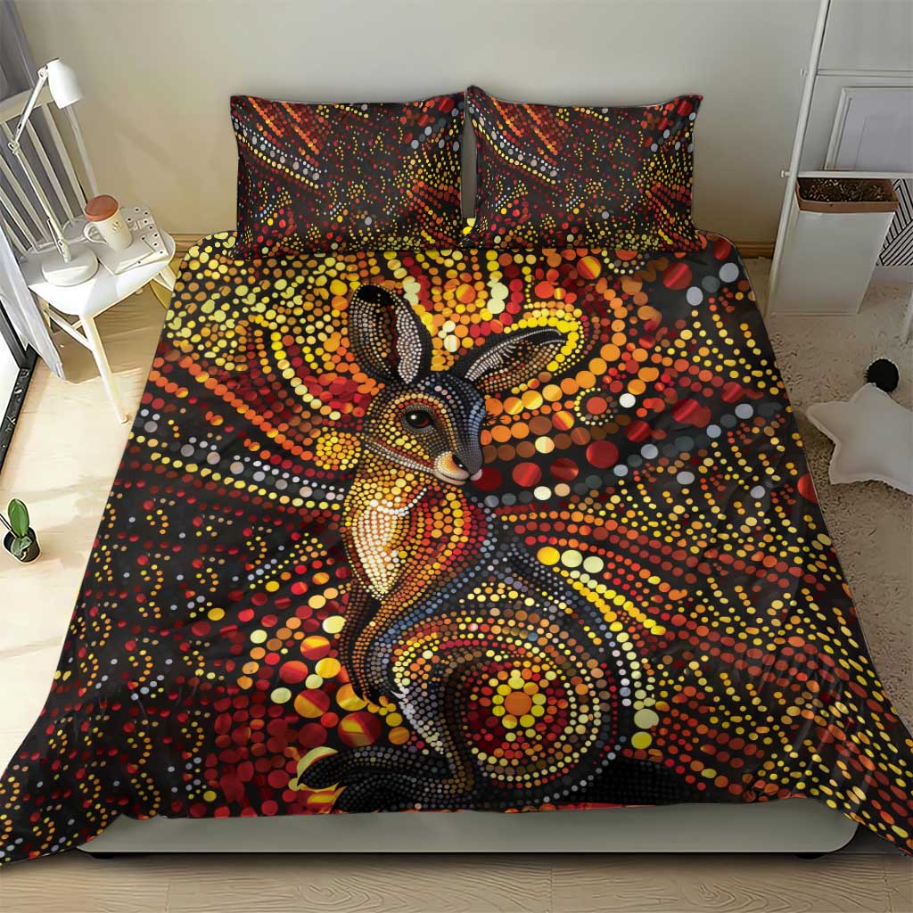 Kangaroo At Night Art Bedding Set Aboriginal Dot Painting