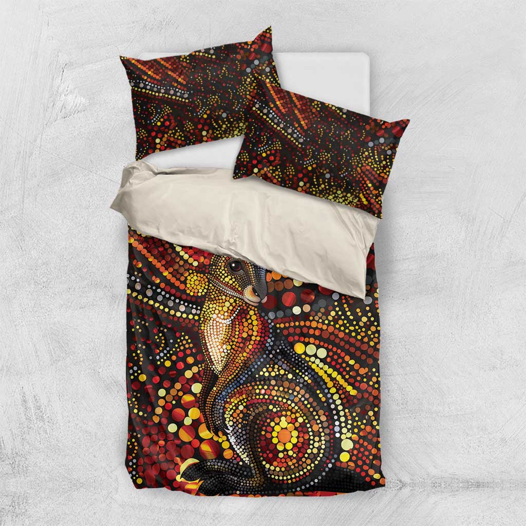 Kangaroo At Night Art Bedding Set Aboriginal Dot Painting