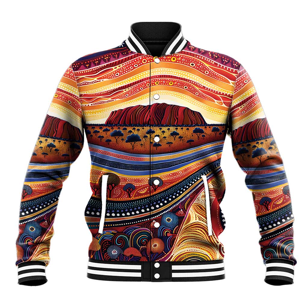 Uluru Ayers Rock Sunset Baseball Jacket Aboriginal Dot Painting